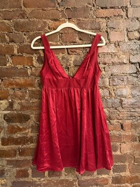 100% Silk Karen Zambos vintage Red Satin V-Neck Babydoll Dress